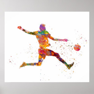 Voetbalspeler in aquarel poster