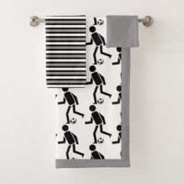 Voetbalspeler met zwarte grijze strepen aan de ran bad handdoek