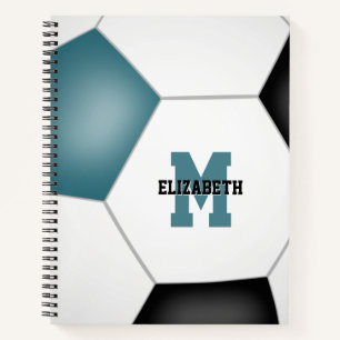 voetbalspeler monogram blauwgroen zwart notitieboek