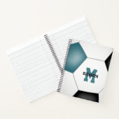 voetbalspeler monogram blauwgroen zwart notitieboek (Binnen)