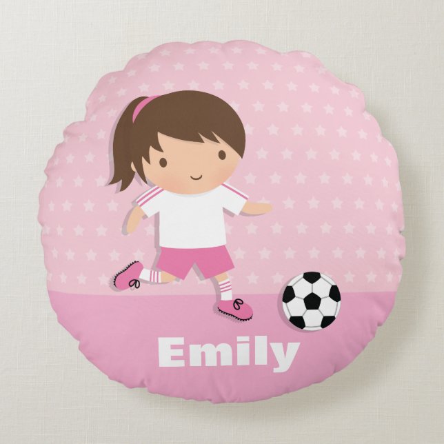 Voetbalspeler Roze Girls Room Declow Pillow Rond Kussen (Voorkant)