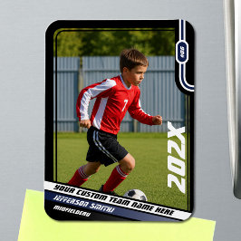 Voetbalspeler ruilkaart in zwart blauw magneet