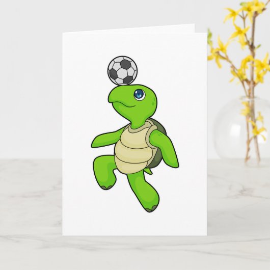Voetbalspeler Schildpad Voetbal Kaart (Gele Bloem)