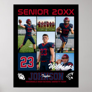 Voetbalspeler Senior Night Foto Collage Sporten Poster