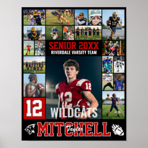 Voetbalspeler Senior Night Fotocollage Sport Poster
