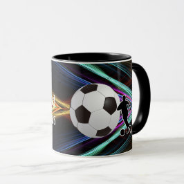 Voetbalspeler silhouet en voetbal mok