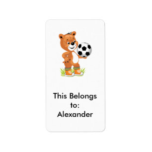voetbalspeler teddybeer cartoon afbeelding etiket