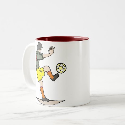 Voetbalspeler Tweekleurige Koffiemok (Voorkant links)