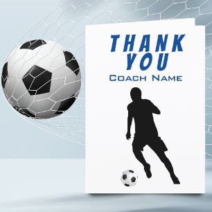Voetbalspeler Voetbal Blauwe Dank je Coach Kaart