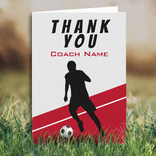 Voetbalspeler Voetbal Rood Dank je Coach  Bedankkaart