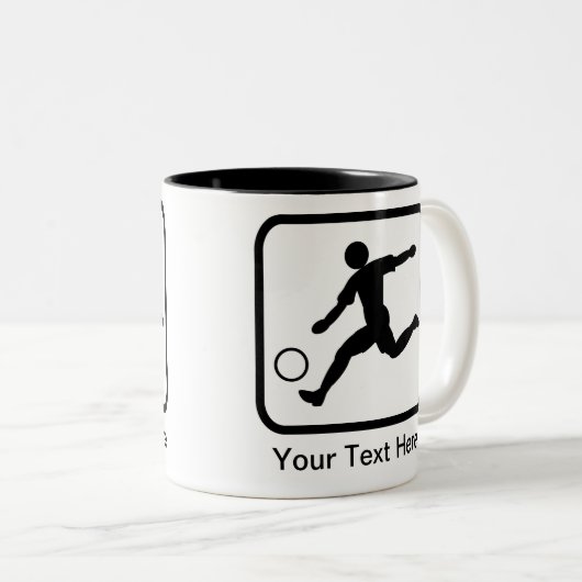  Voetbalspeler (Voetbalder) Logo Tweekleurige Koffiemok (Voorkant rechts)