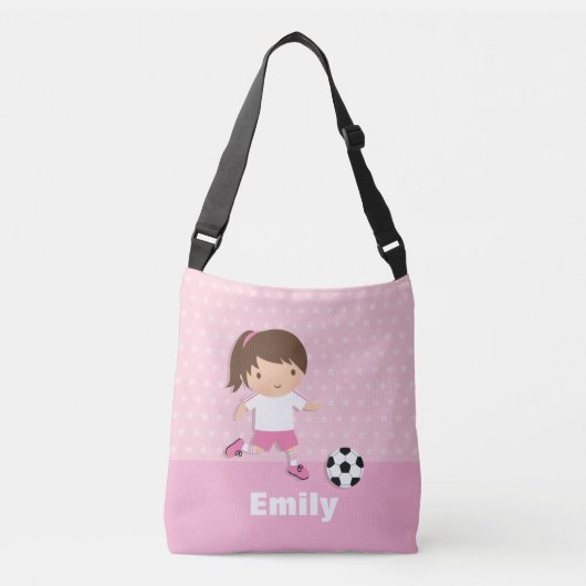 Voetbalspeler voetbalmeisje roze persoonlijke Canv Crossbody Tas (Voorkant)