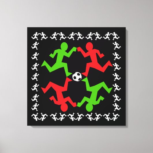 Voetbalspelers die naar het balpatroon lopen canvas afdruk (Voorkant)