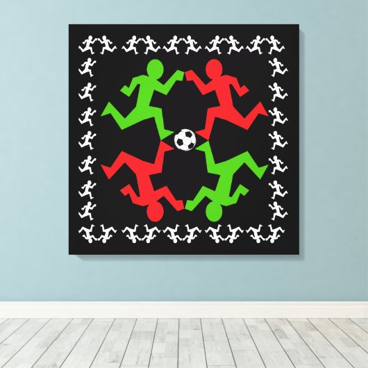 Voetbalspelers die naar het balpatroon lopen canvas afdruk (Insitu (Houten vloer))