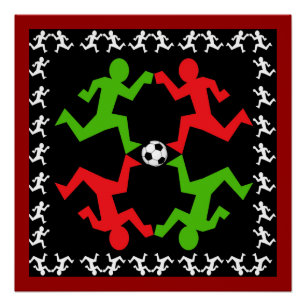 Voetbalspelers die naar het balpatroon lopen perfect poster