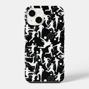 Voetbalspelpatroon.b Zwarte achtergrond iPhone 14 Hoesje