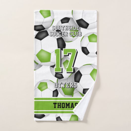 Voetbalsporter en teamnaam groen zwart handdoek (Handdoek)