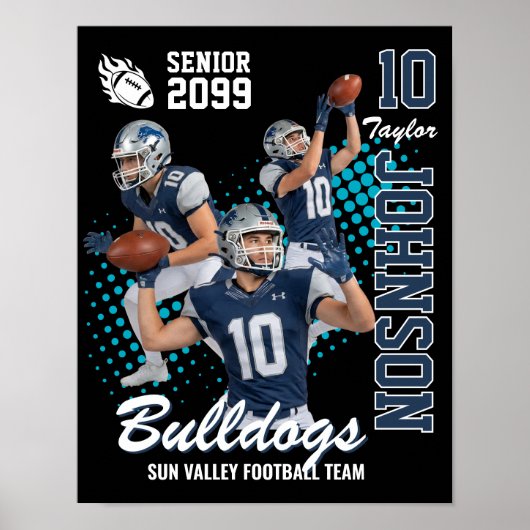 Voetbalteam Aangepaste Foto Senior Night Blauw Poster (Voorkant)