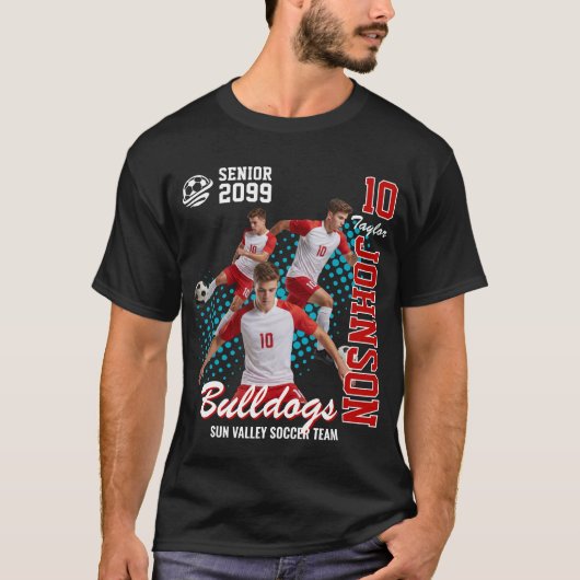 Voetbalteam aangepaste foto seniorenavond rood t-shirt (Voorkant)