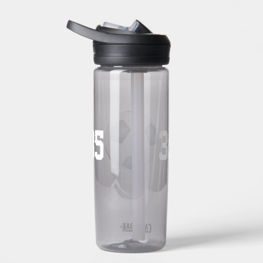 Voetbalteam naam met blauwgroen zwart voetbal waterfles (Rechts)