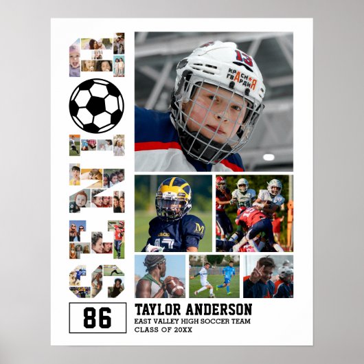 Voetbalteam Senior Afstuderen Sport Fotocollage Poster (Voorkant)