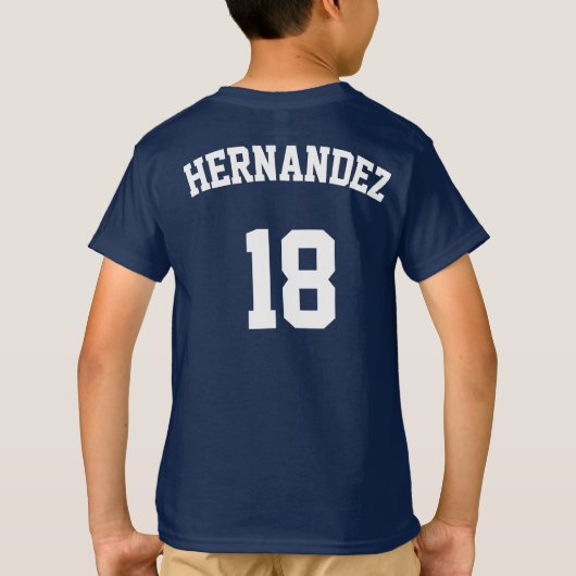 Voetbalteam, spelersnaam en Jersey nummer, aangepa T-shirt (Achterkant)