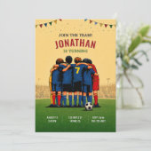 Voetbalteam verjaardagsuitnodiging kaart (Staand voorkant)