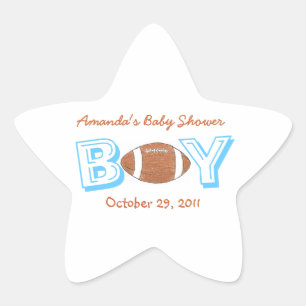 Voetbalthema baby shower sticker -- jongen
