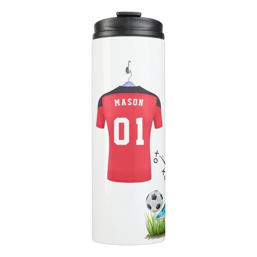 Voetbalthema | Gepersonaliseerd Thermosbeker (Voorkant)