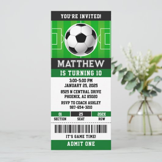 Voetbalticket verjaardagsuitnodiging kaart (Staand voorkant)