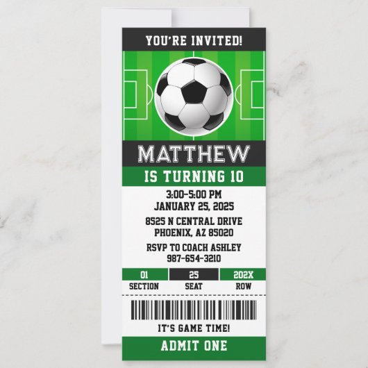 Voetbalticket verjaardagsuitnodiging kaart (Voorkant)
