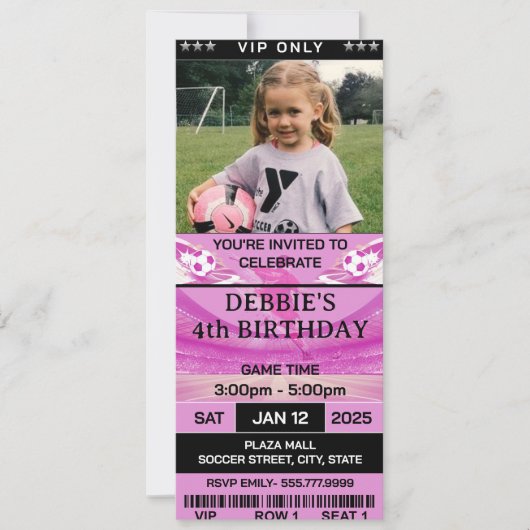 Voetbalticket voor uitnodiging voor verjaardagsfee (Voorkant)