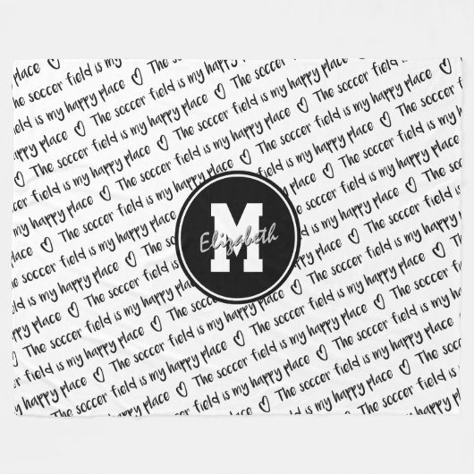 voetbalveld mijn gelukkige plek zwart-wit fleece deken (Voorkant (Horizontaal))