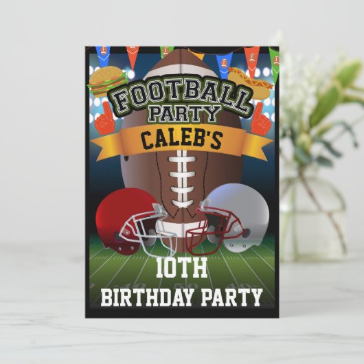 Voetbalveld & Teamhelmen Verjaardagsfeestje Kaart (Staand voorkant)