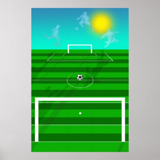 Voetbalveld Voetbal en wolkenveld Poster (Voorkant)