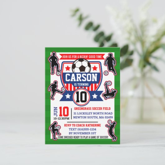 Voetbalveld Voetbal Jongens Verjaardagsfeestje Kaart (Staand voorkant)