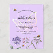 Voetbloemen roze vlinderpartij vlinder uitnodiging briefkaart (Voorkant)