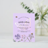 Voetbloemen roze vlinderpartij vlinder uitnodiging briefkaart (Staand voorkant)