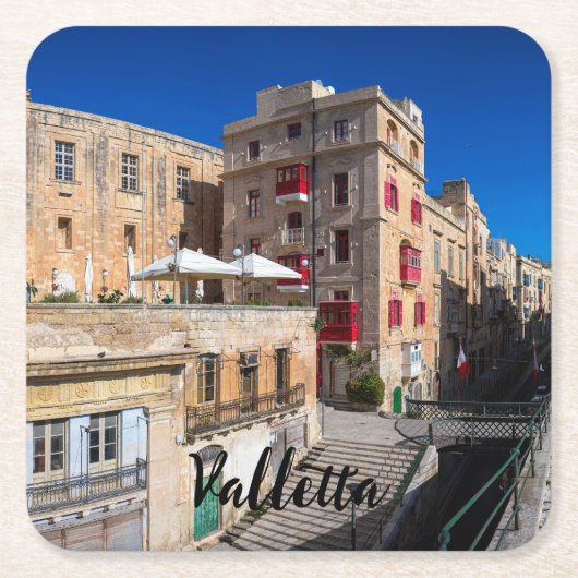 Voetbrug, smalle straat met trap in Valletta Kartonnen Onderzetters (Voorkant)