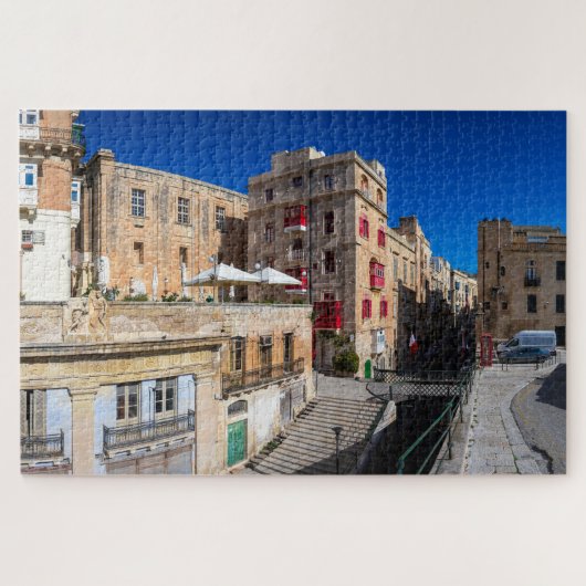 Voetbrug, smalle straat met trap in Valletta Legpuzzel (Horizontaal)