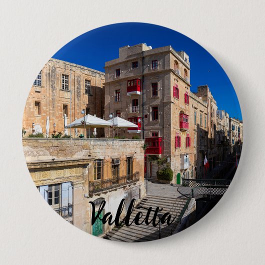 Voetbrug, smalle straat met trap in Valletta Ronde Button 4,0 Cm (Voorkant)