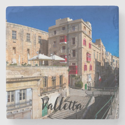 Voetbrug, smalle straat met trap in Valletta Stenen Onderzetter (Voorkant)