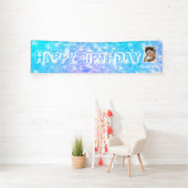 Voetdagpoel blauw waterrimpel aangepast foto spandoek (Insitu)