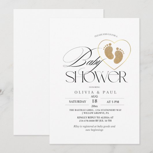 Voeten Glitter Gold Elegant minimalistisch Baby sh Kaart (Voorkant / Achterkant)