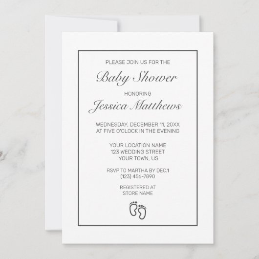 Voeten Modern Minimalistisch Wit Baby shower Kaart (Voorkant)