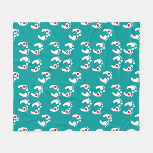 Voeten patroon met rood hart fleece deken (Voorkant (Horizontaal))