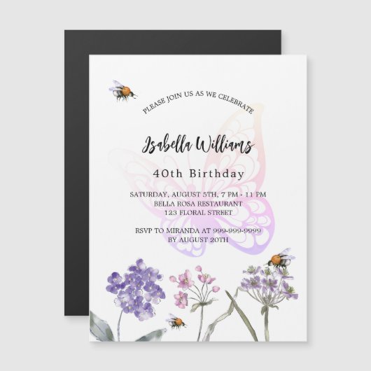 Voetflesjes van het Birthday-feestje vlinder luxe Magnetische Uitnodiging (Voorkant / Achterkant)