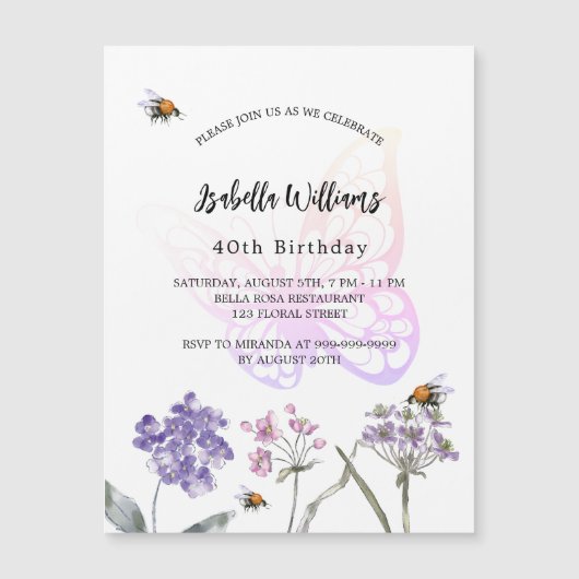 Voetflesjes van het Birthday-feestje vlinder luxe  Magnetische Uitnodiging (Voorkant)