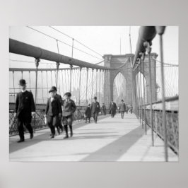 Voetgangers op de Brooklyn Bridge, 1909. Oude foto Poster