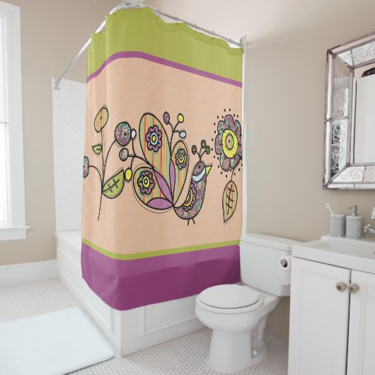  voetgangersvogel met bloemen douchegordijn (In situ)